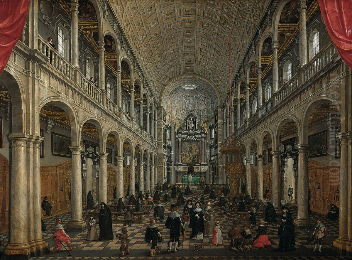 Innenansicht der Jesuitenkirche zu Antwerpen Oil Painting by Sebastiaen Vrancx