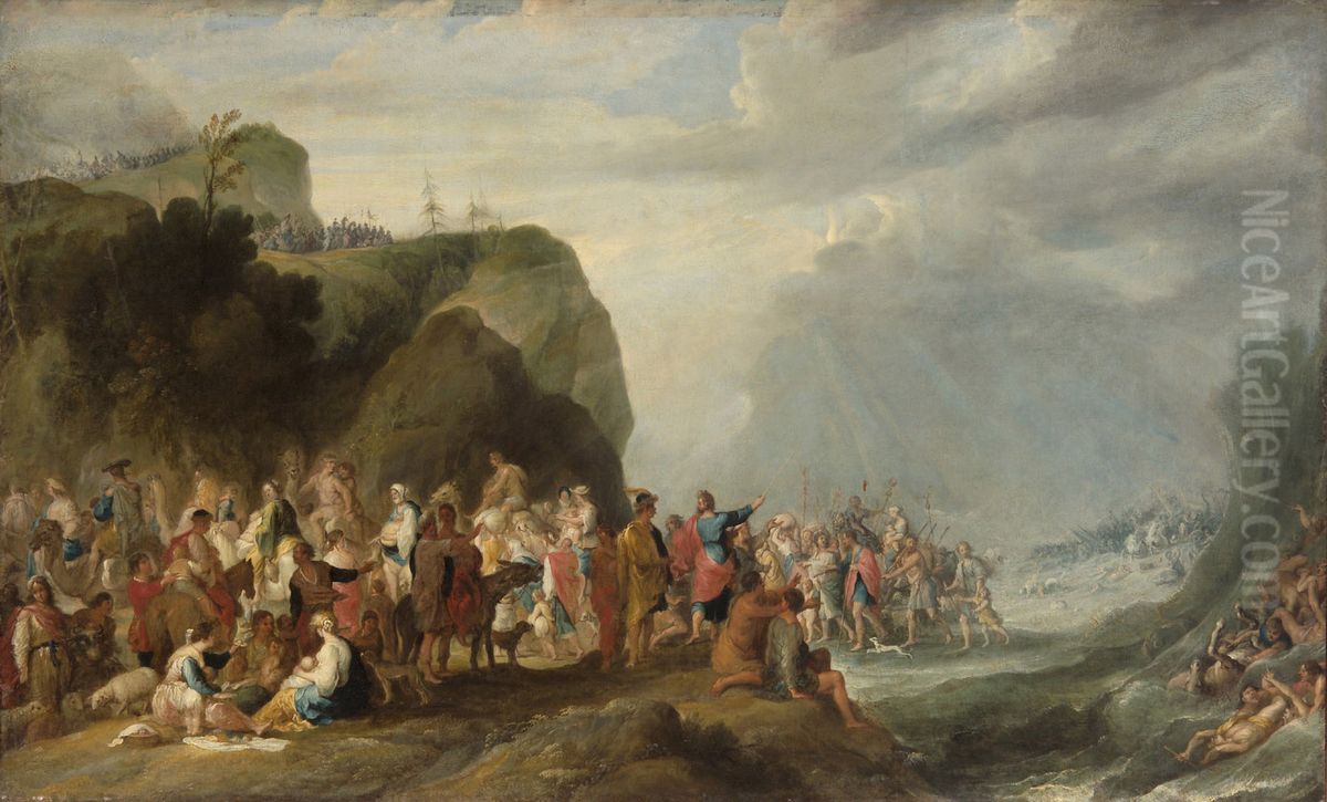 Moses schliesst die Fluten des Roten Meeres Oil Painting by Cornelis de Wael