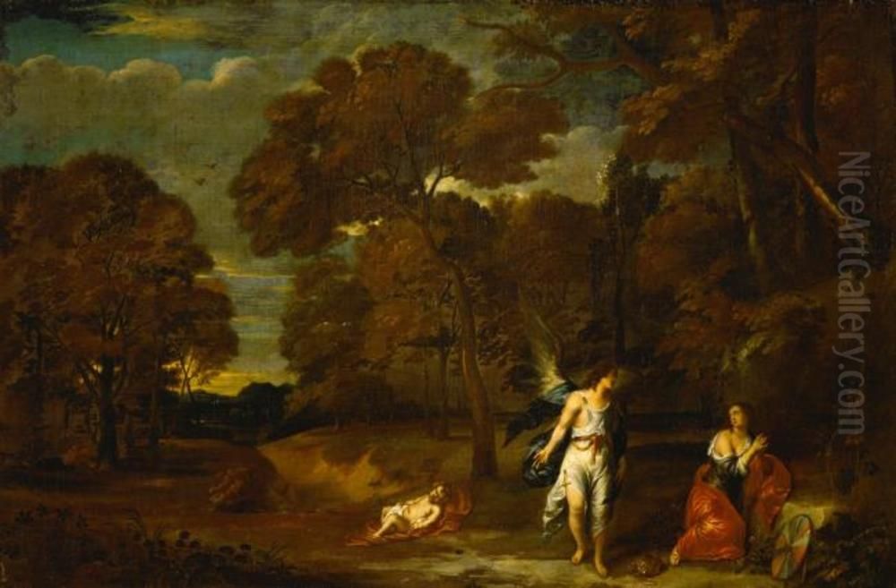Landscape with Hagar and the angel Oil Painting by Frans Wouters