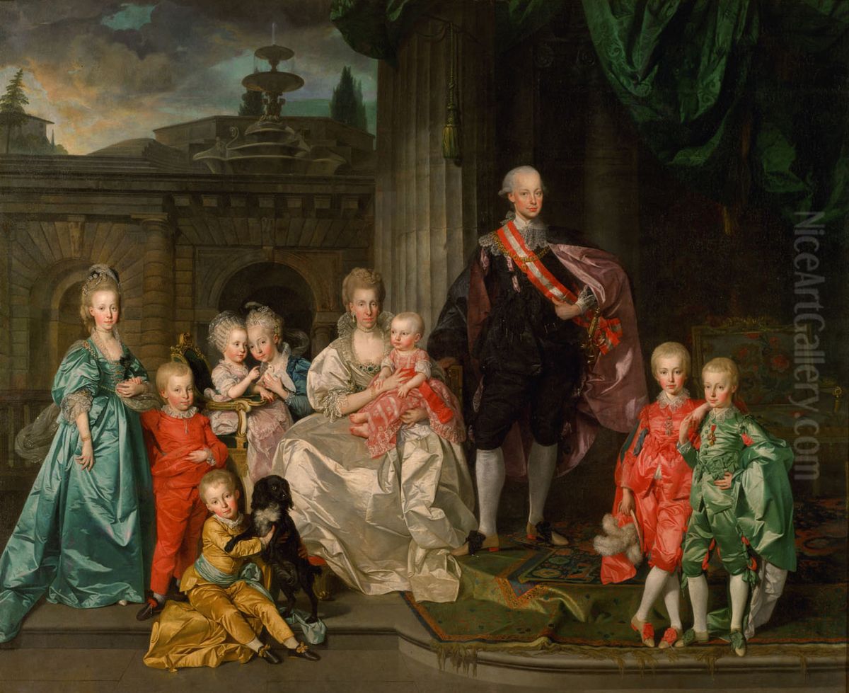 Grossherzog Pietro Leopoldo von Toskana mit seiner Familie im Hof des Palazzo Pitti, Florenz Oil Painting by Johann Zoffany