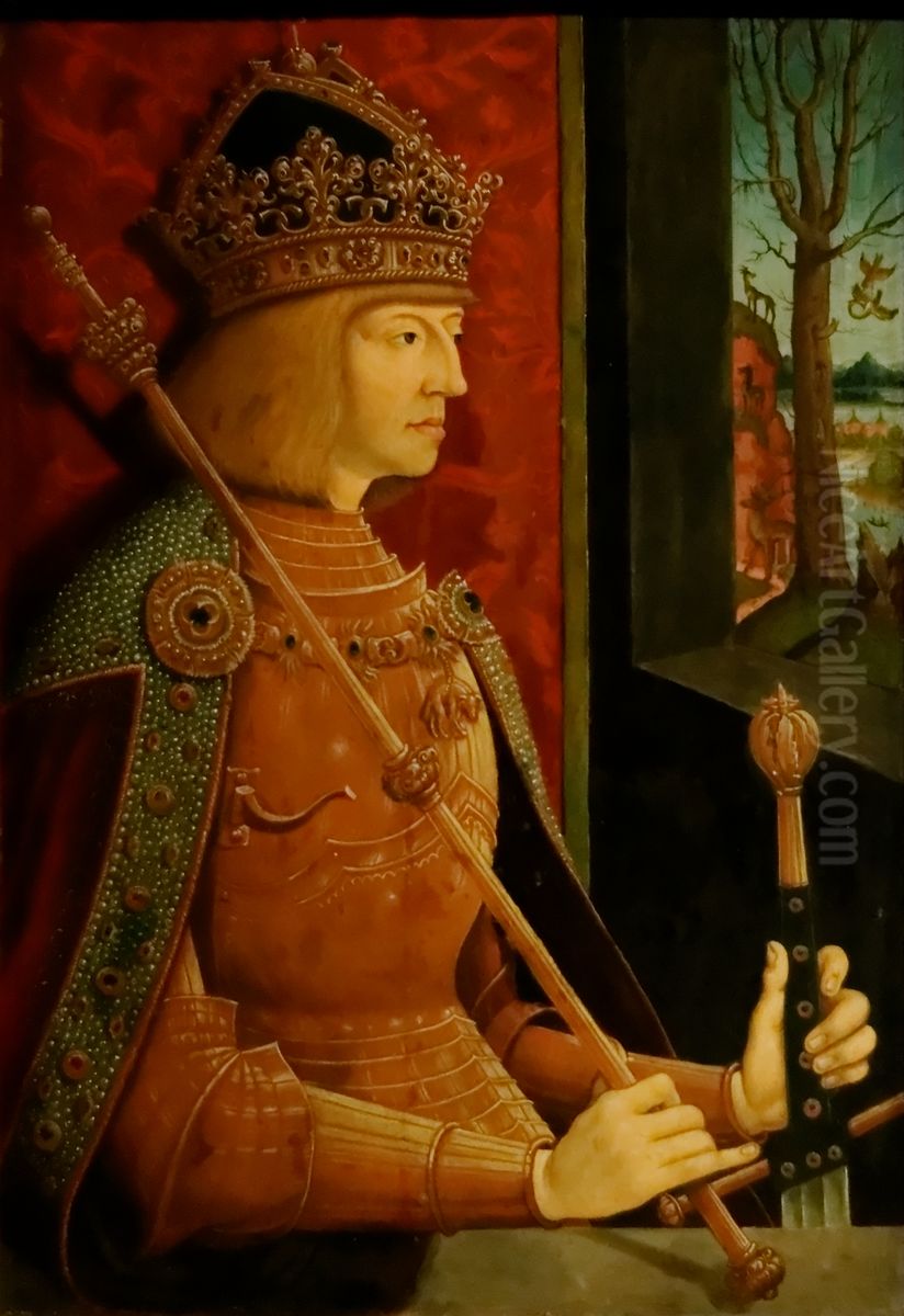 Maximilian I. (1459-1519), Bildnis in halber Figur im goldenen Harnisch Oil Painting by Bernhard Strigel