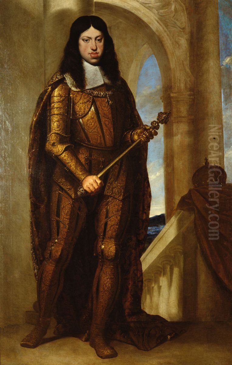 Emperor Leopold I in coronation armor Oil Painting by Pietro Liberi