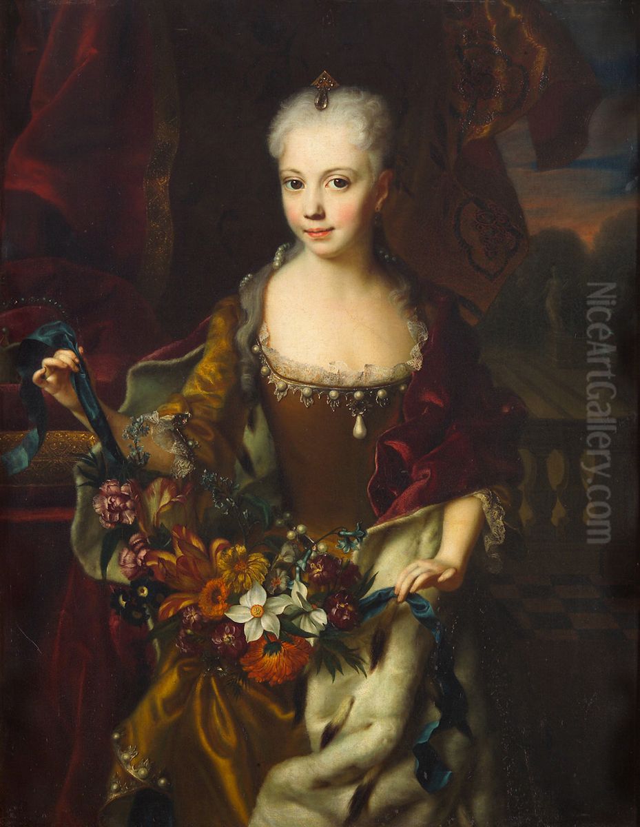 Erzherzogin Maria Anna (1718-1744), Tochter von Karl VI. im Alter von neun Jahren, Kniestuck Oil Painting by Andreas Moller