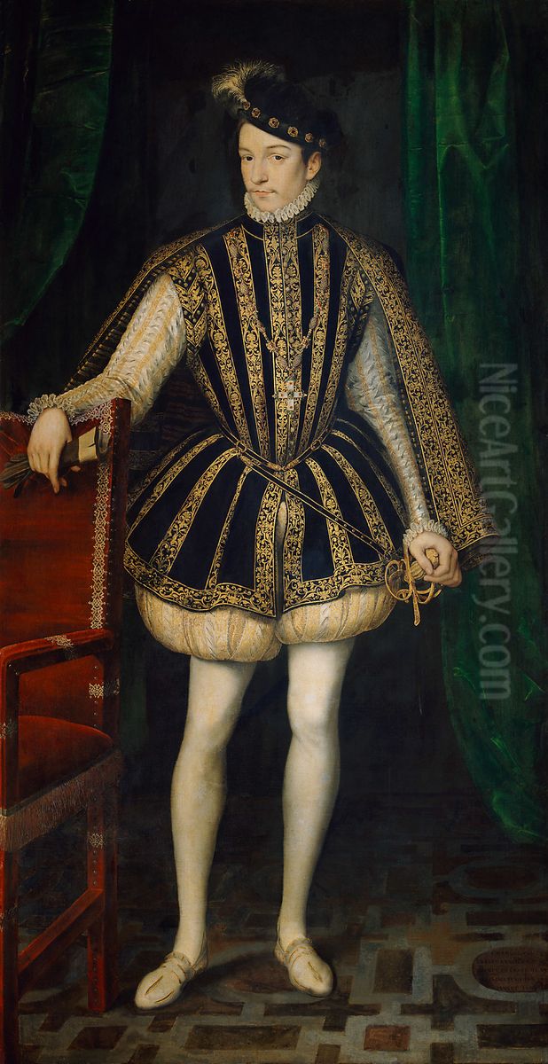 Konig Karl IX. von Frankreich (1550-1574), ganze Figur Oil Painting by Francois Clouet