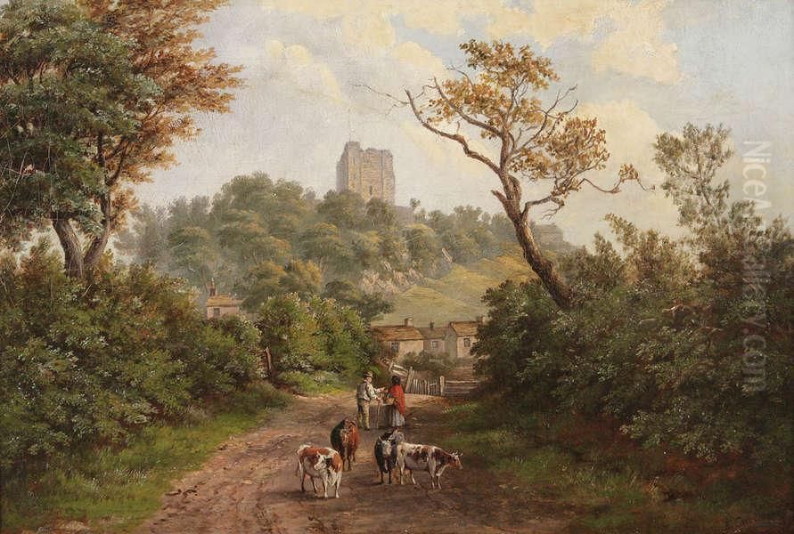 Landschap Met Vee En Personages Oil Painting by F. Cawthorne