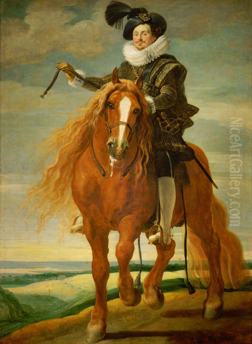 Equestrian portrait of Don Diego Messia Felipe de Guzman, Marques de Leganes Oil Painting by Gaspar De Crayer