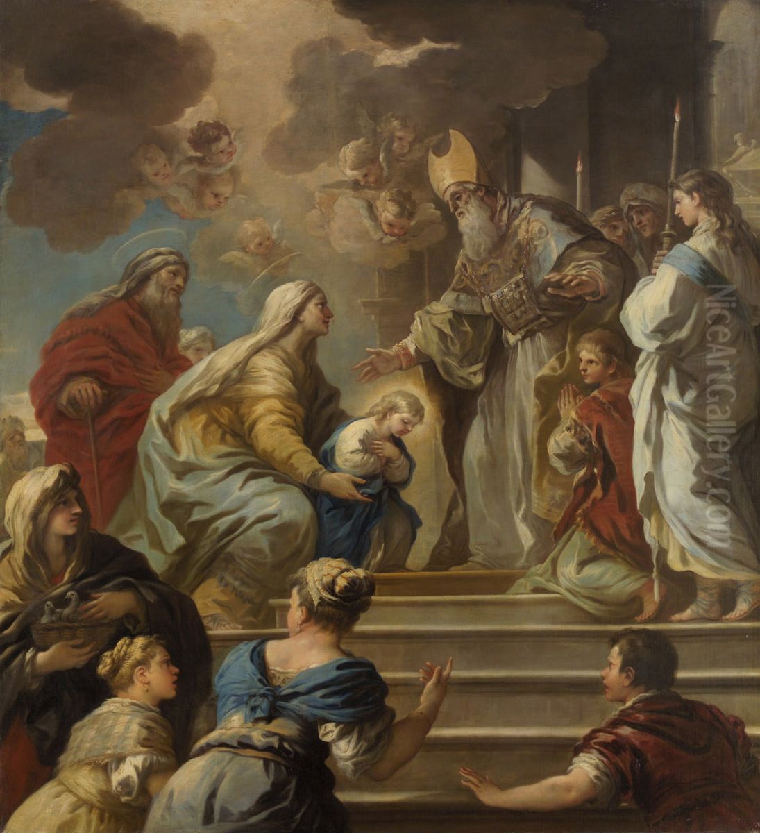 Tempelgang Mariae Oil Painting by Luca Giordano
