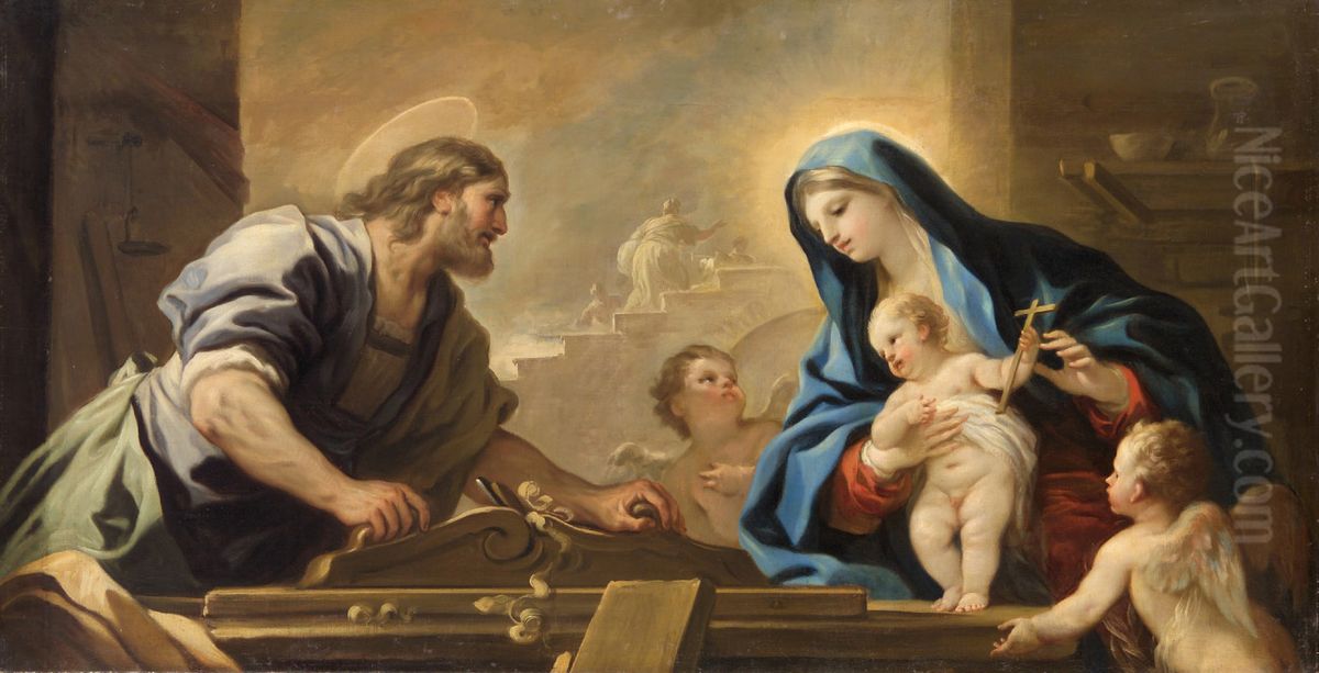 Heilige Familie mit Joseph an der Hobelbank Oil Painting by Luca Giordano