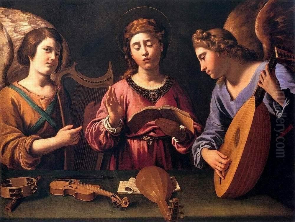 St Cecilia with Two Angels Oil Painting by Antiveduto Grammatica