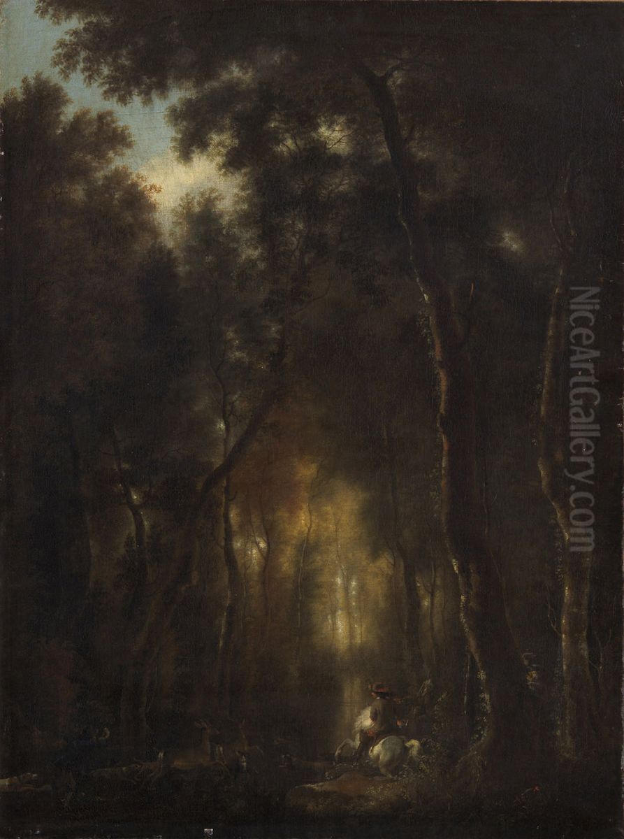 Waldlandschaft mit Hirschjagd Oil Painting by Jan Hackaert