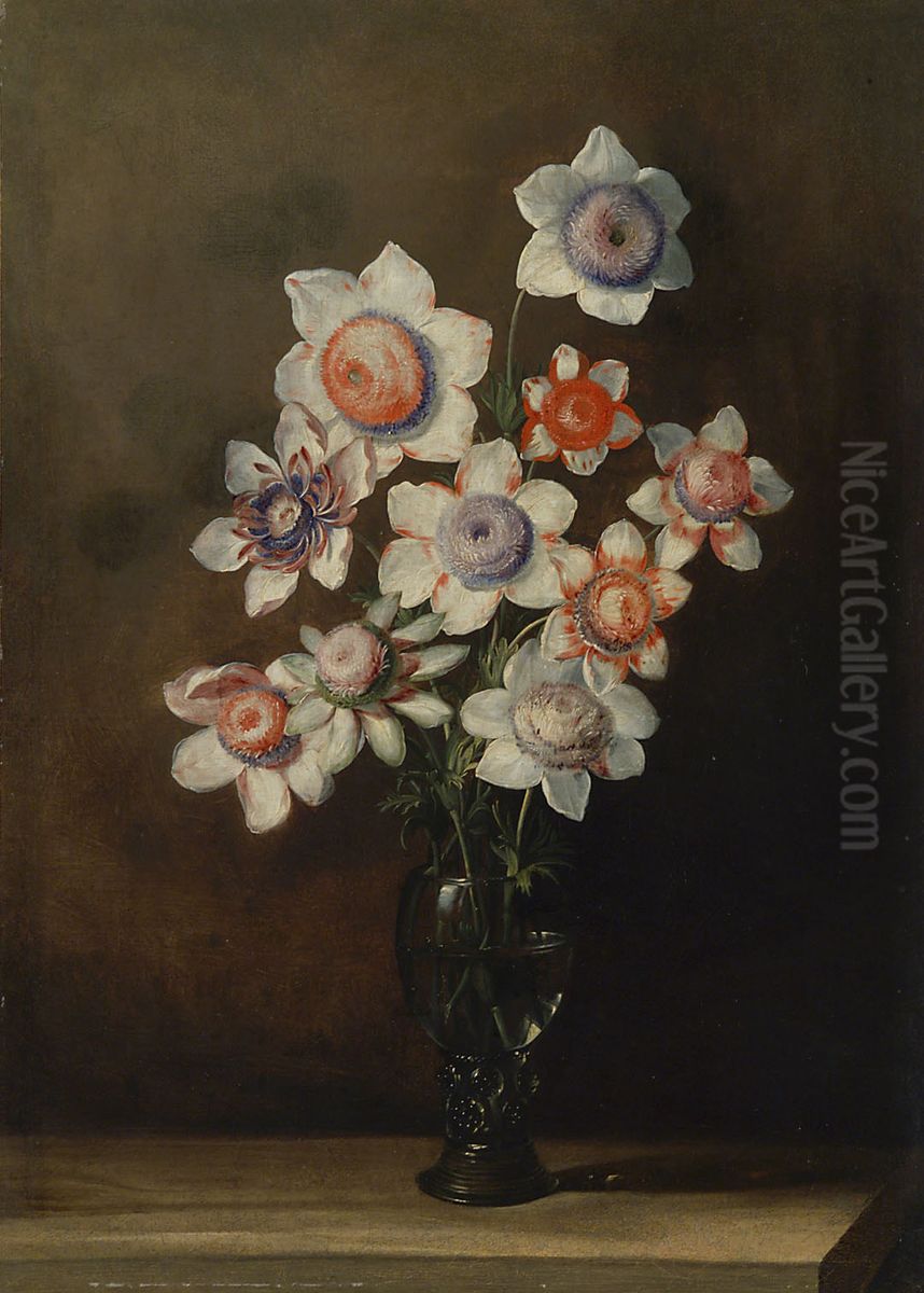 Glas met anemone Oil Painting by Jan van den Hecke