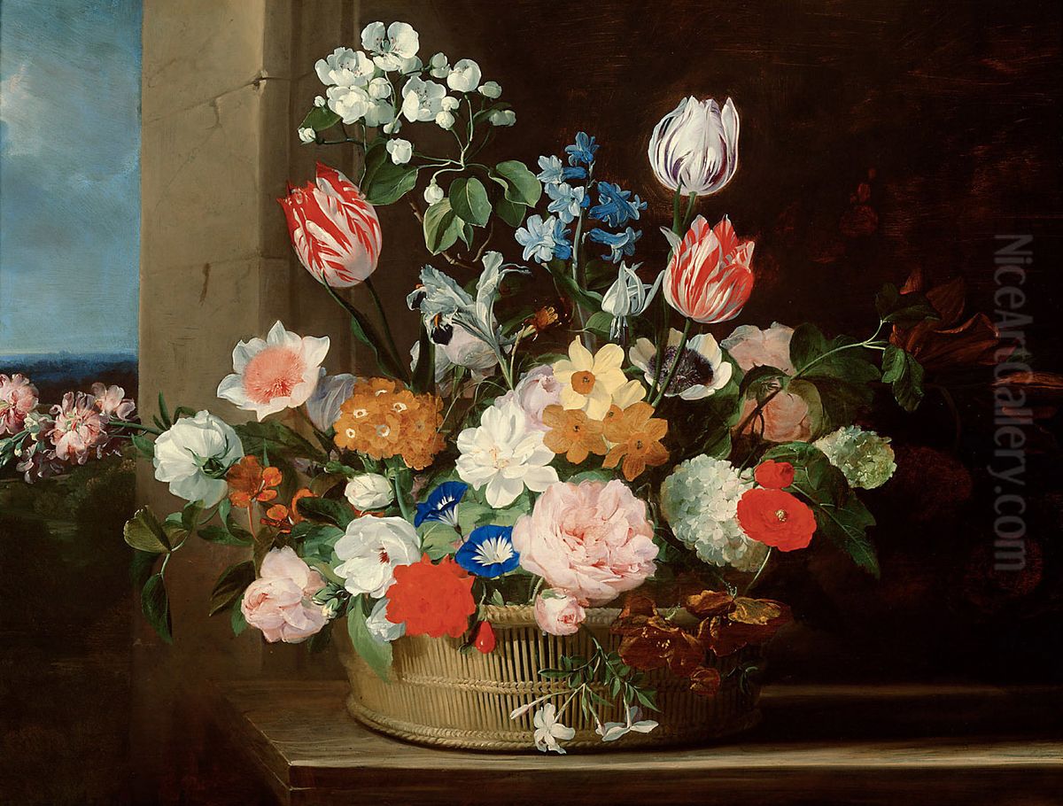 Bloemenmand Oil Painting by Jan van den Hecke