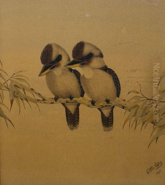Kookaburras Oil Painting by Neville Henry Peniston Cayley
