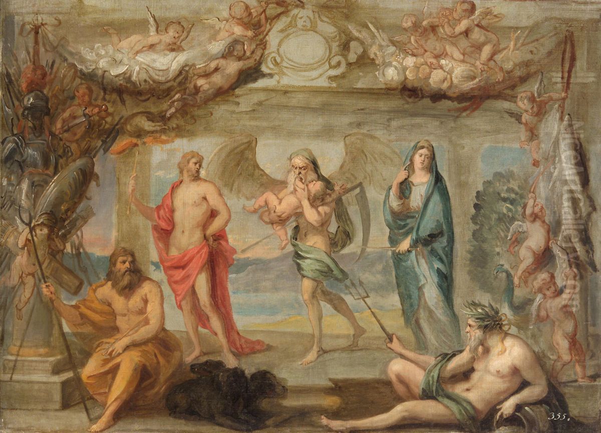 Die Elemente und die Zeit Oil Painting by Jan van den Hoecke