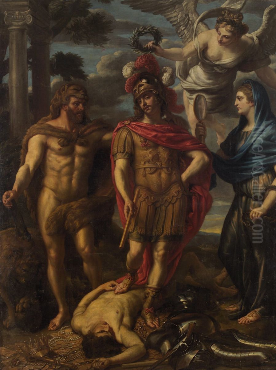 Virtue Overcoming Avarice Oil Painting by Jan van den Hoecke