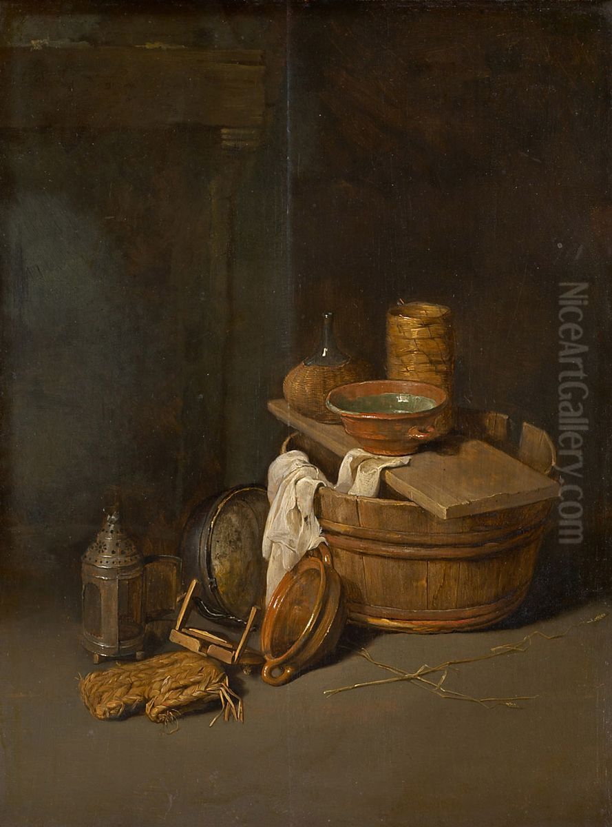 Still life of household objects Oil Painting by Robert van den Hoecke