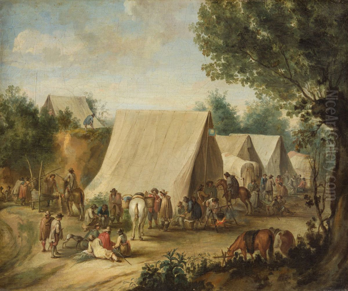 Camp Oil Painting by Robert van den Hoecke