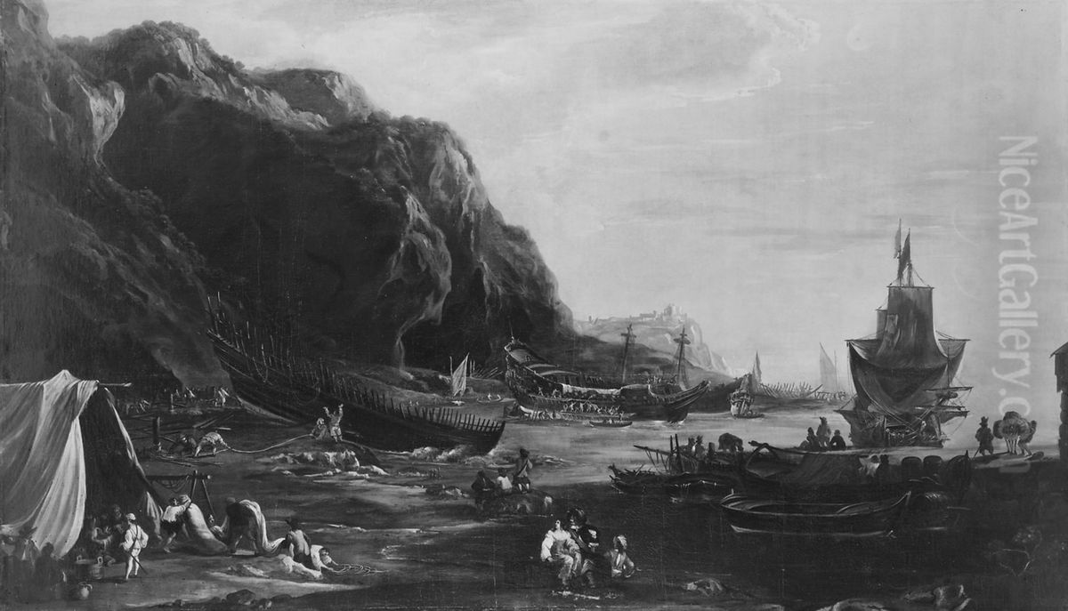 Kustenlandschaft mit Hafenplatz Oil Painting by Adriaen Van Der Cabel