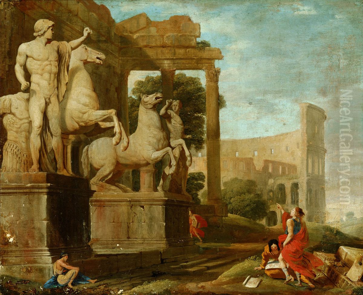Ruinenlandschaft mit Dioskuren und Kolosseum Oil Painting by Jean Lemaire