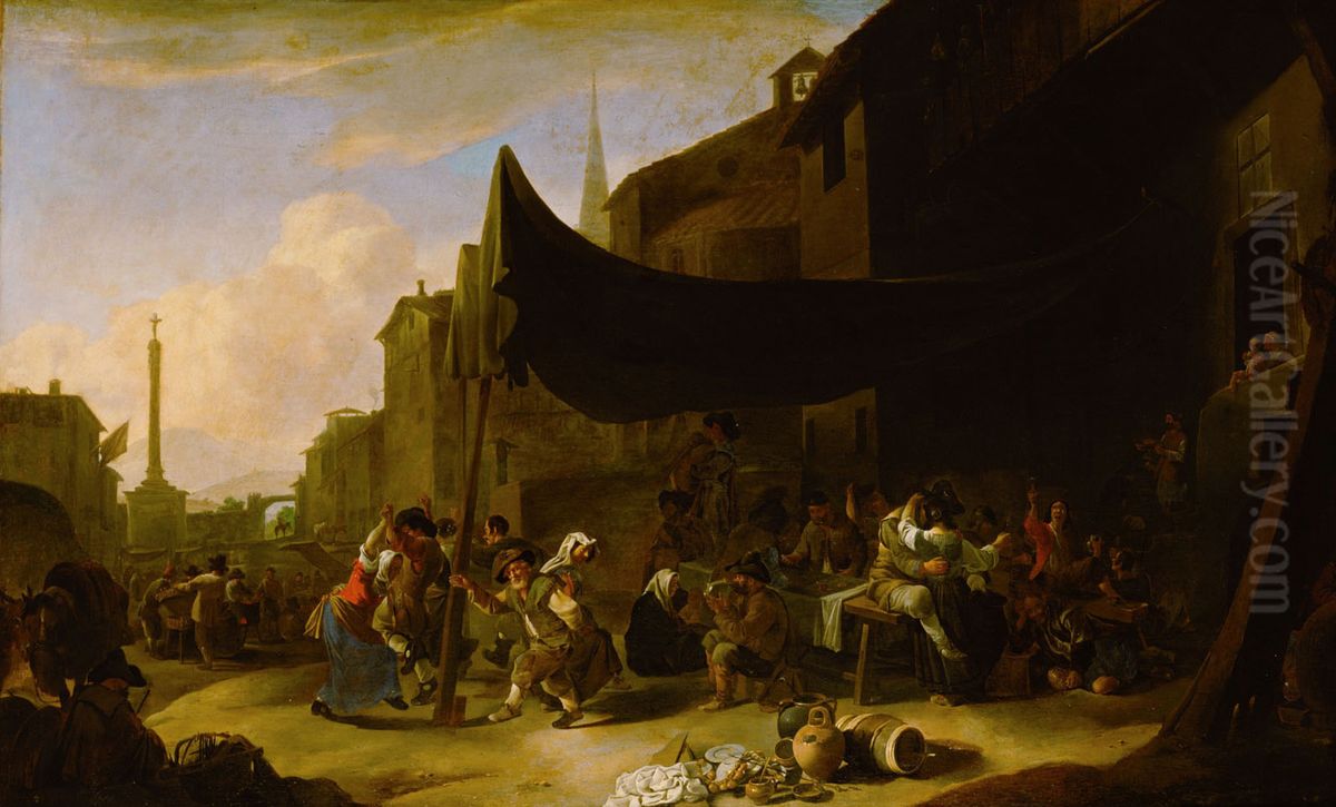 Bauernfest in der Romischen Campagna Oil Painting by Johannes Lingelbach