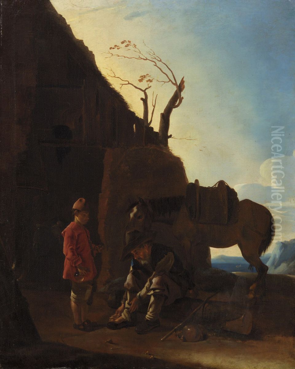 Der bose Fuss Oil Painting by Johannes Lingelbach