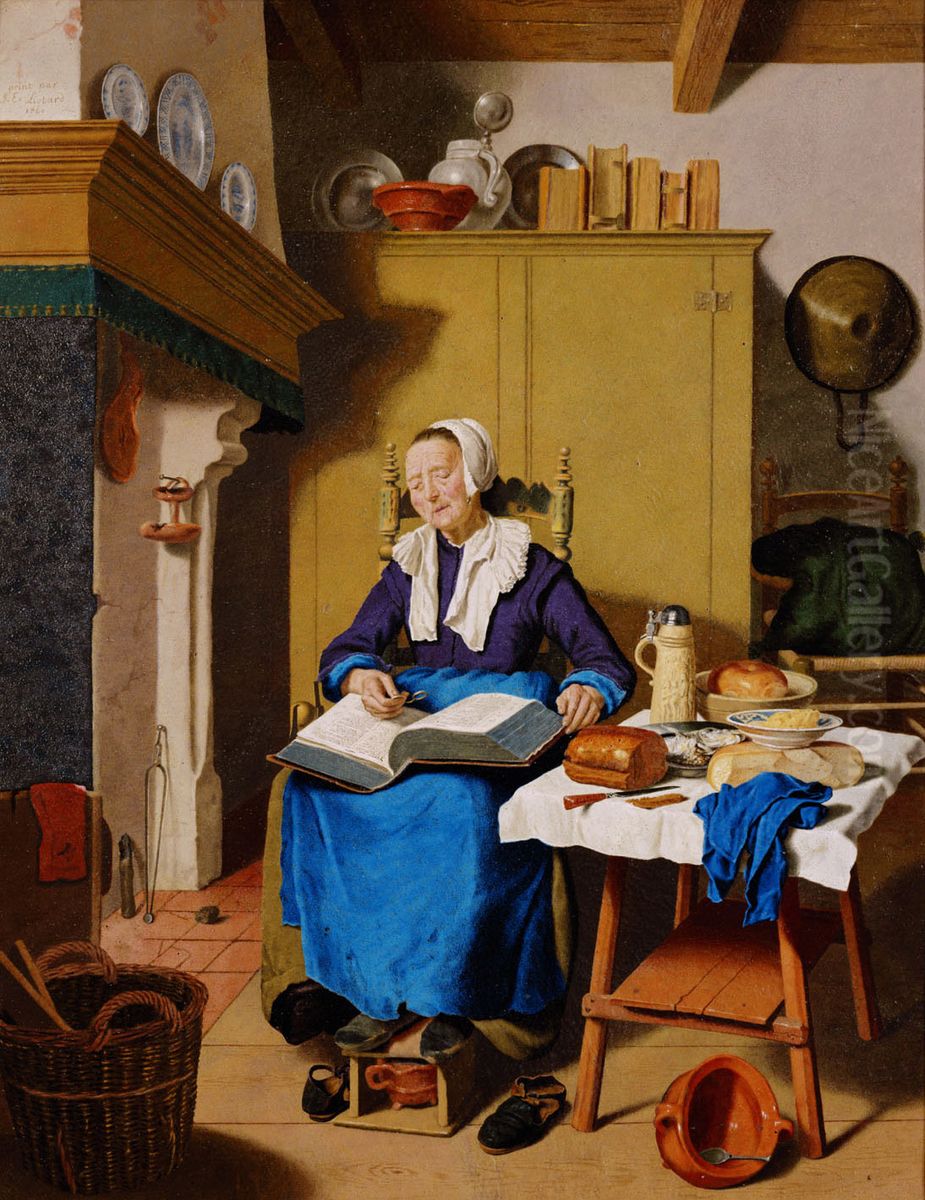 Sleeping old lady with a bible on her lap Oil Painting by Jean-Etienne Liotard