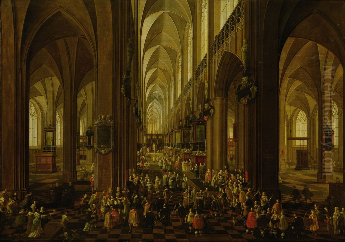 Interior of the Cathedral of Our Lady of Antwerp (Archduke Leopold Wilhelm received by the clergy) Oil Painting by Pieter Neefs the Younger