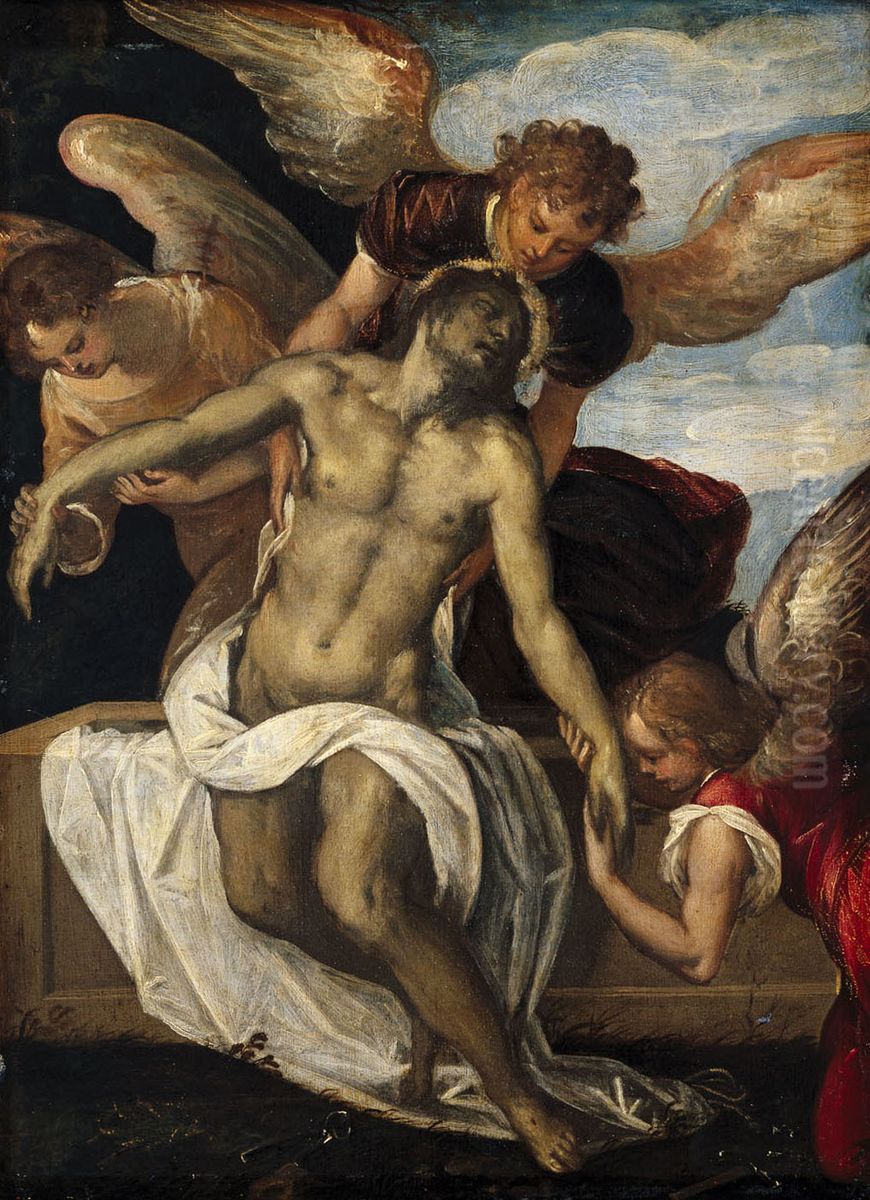 Body of Christ supported by Three Angels Oil Painting by Palma il Giovane