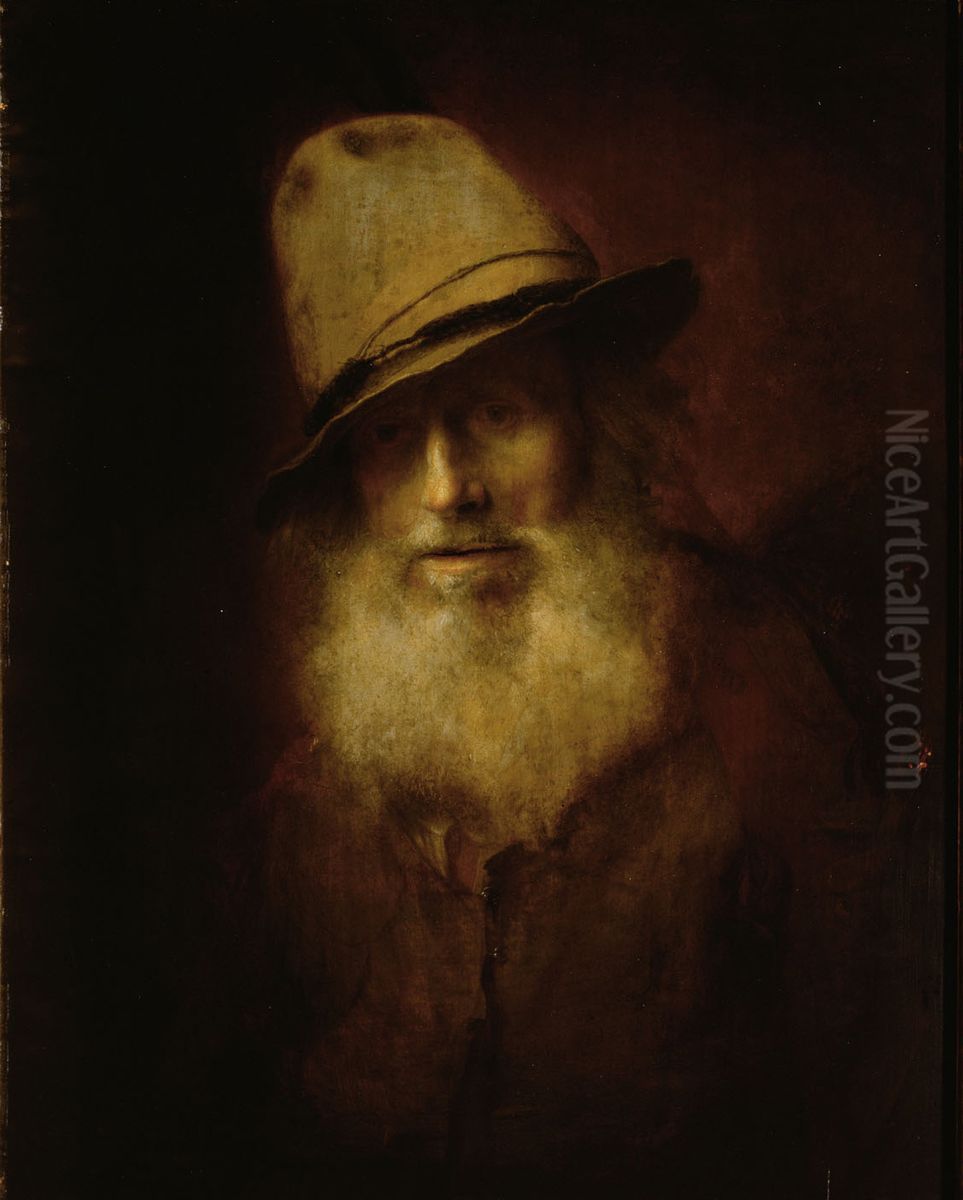 Portrait of a bearded old man with hat Oil Painting by Christopher Paudiss