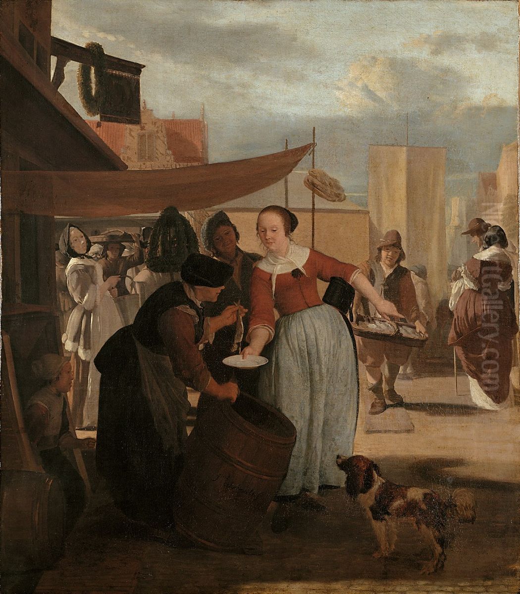 Fischmarkt Oil Painting by Jacob Ochtervelt