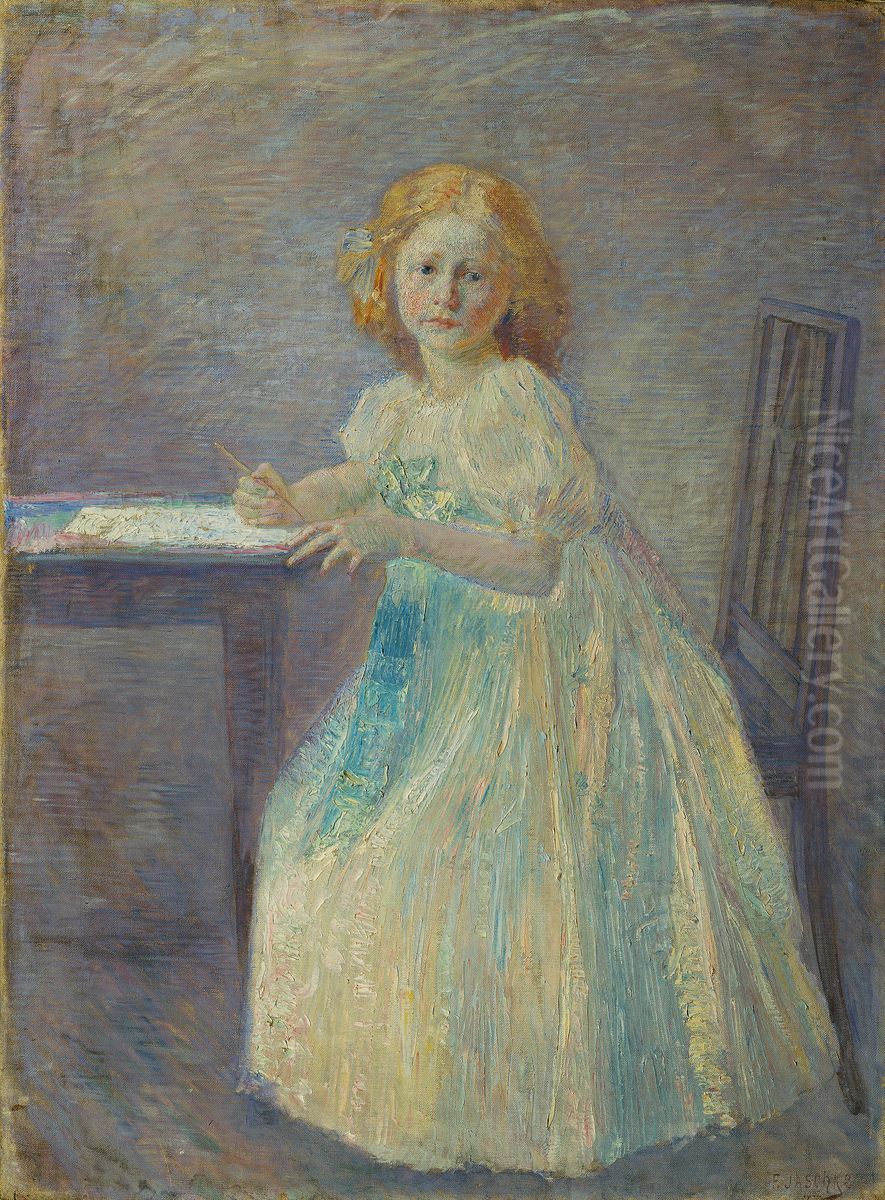 Madchen in weissem Kleid Oil Painting by Franz Jaschke