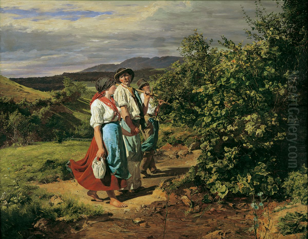 Heimkehr von der Arbeit (Die Liebenden am Scheideweg) Oil Painting by Ferdinand Georg Waldmuller
