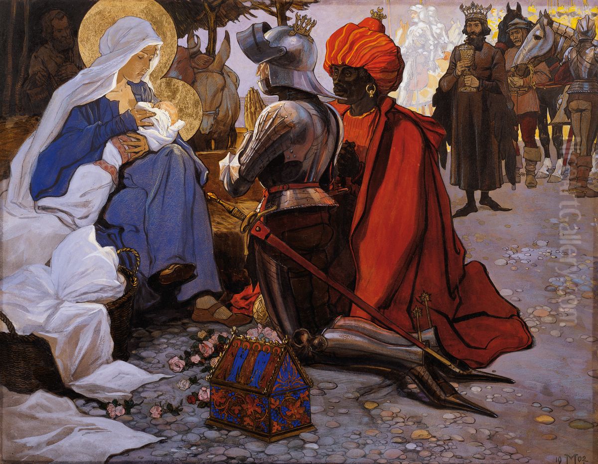 Die heiligen drei Konige Oil Painting by Maximilian Liebenwein