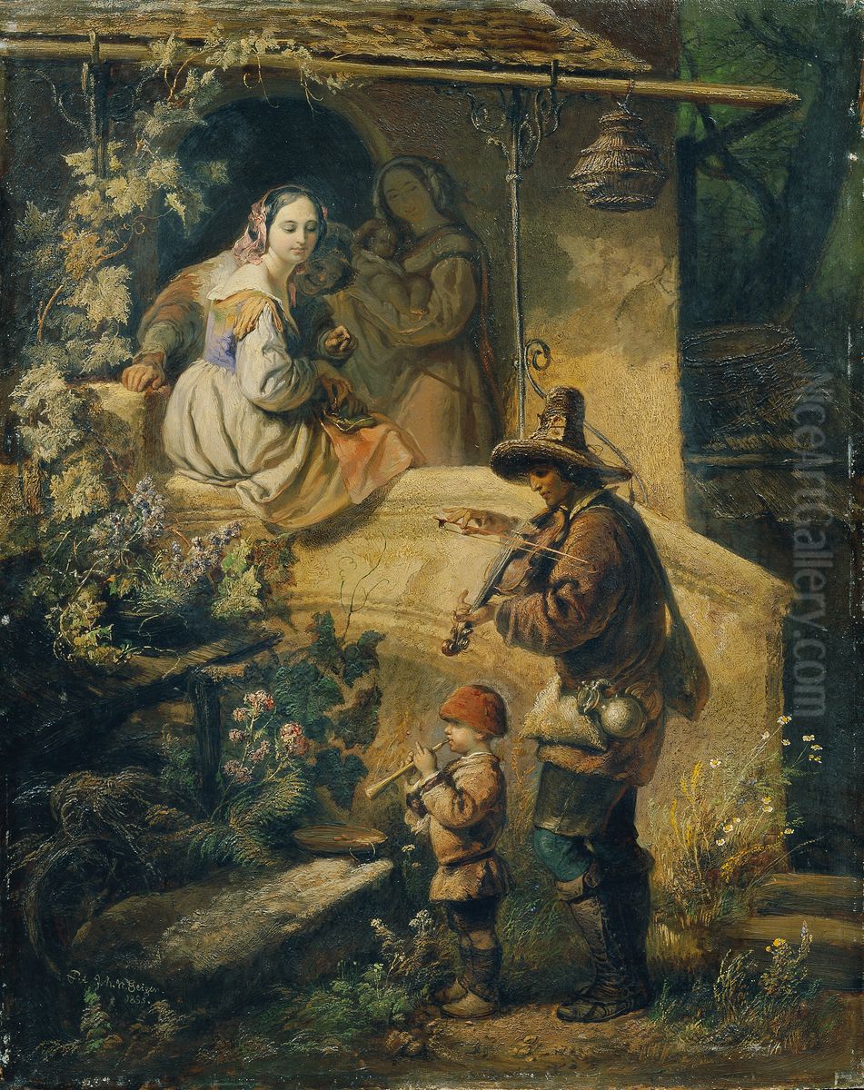 Idylle (Italienische Bettelmusikanten) Oil Painting by Peter Johann Nepomuk Geiger