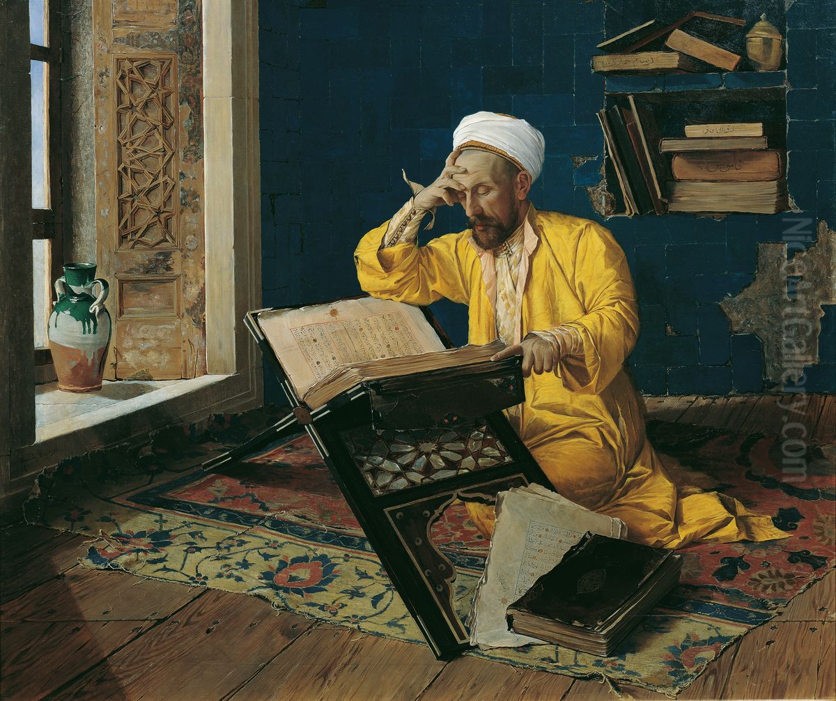 Islamischer Theologe mit Koran Oil Painting by Osman Hamdi Bey