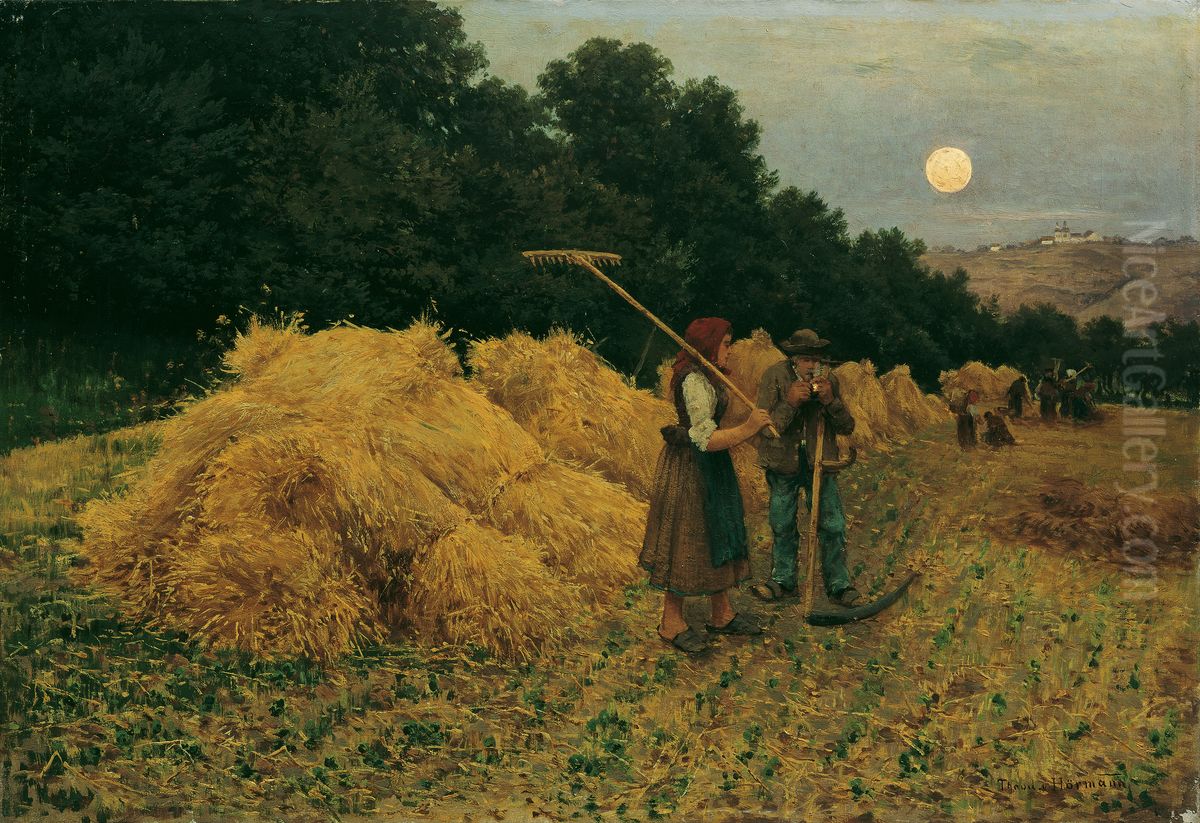 Moonrise After the Harvest I Oil Painting by Theodor von Hormann