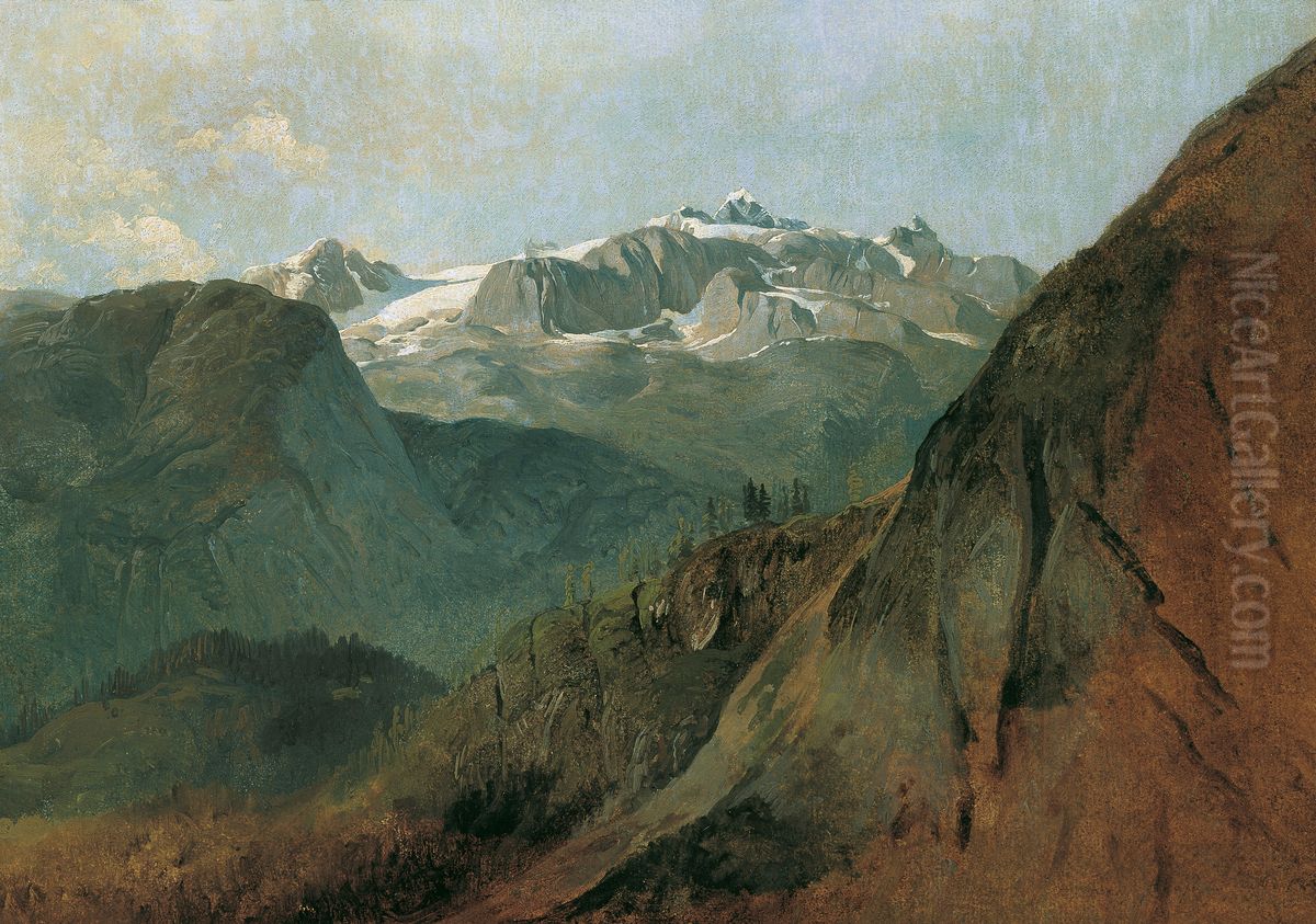 Der Dachstein vom Plassen bei Hallstatt Oil Painting by Friedrich Gauermann