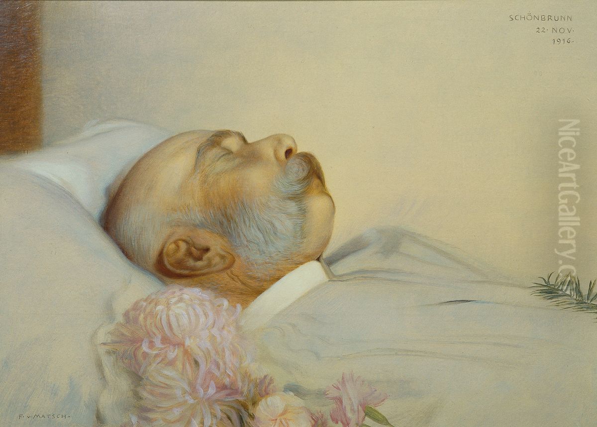 Kaiser Franz Joseph I. auf dem Sterbebett Oil Painting by Franz Von Matsch