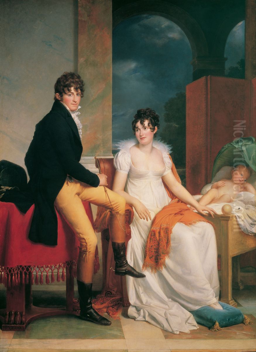 Moritz Christian Reichsgraf von Fries mit seiner Frau Maria Theresia Josepha, geb. Prinzessin Hohenlohe-Waldenburg-Schillingsfurst, und dem Sohn Moritz Oil Painting by Francois Gerard