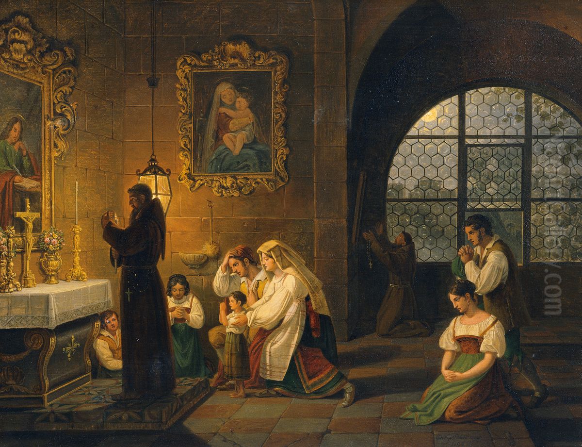 Das Innere einer italienischen Kirche Oil Painting by Johann Nepomuk Schodlberger