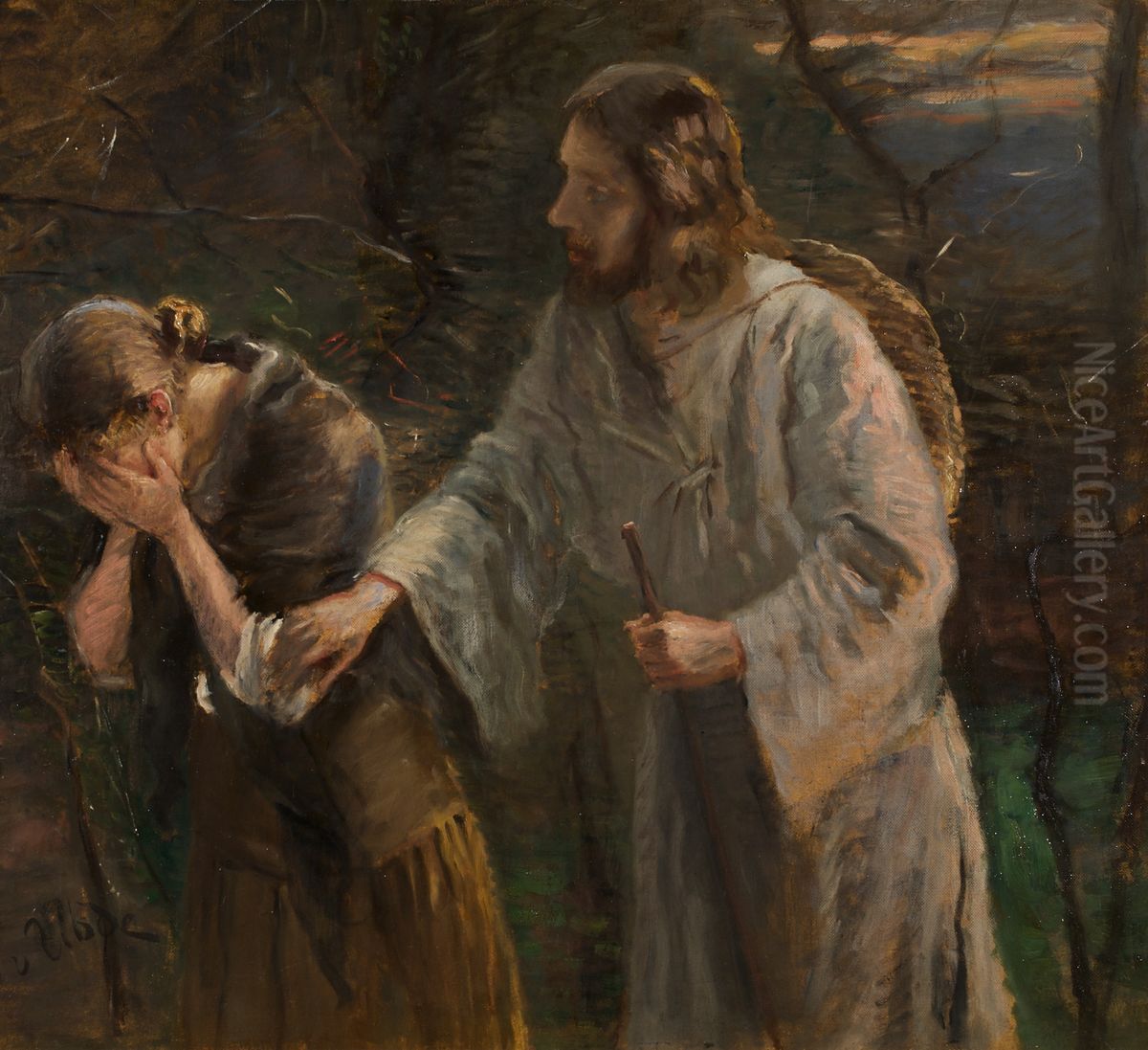 Weib, warum weinest Du? Oil Painting by Fritz von Uhde