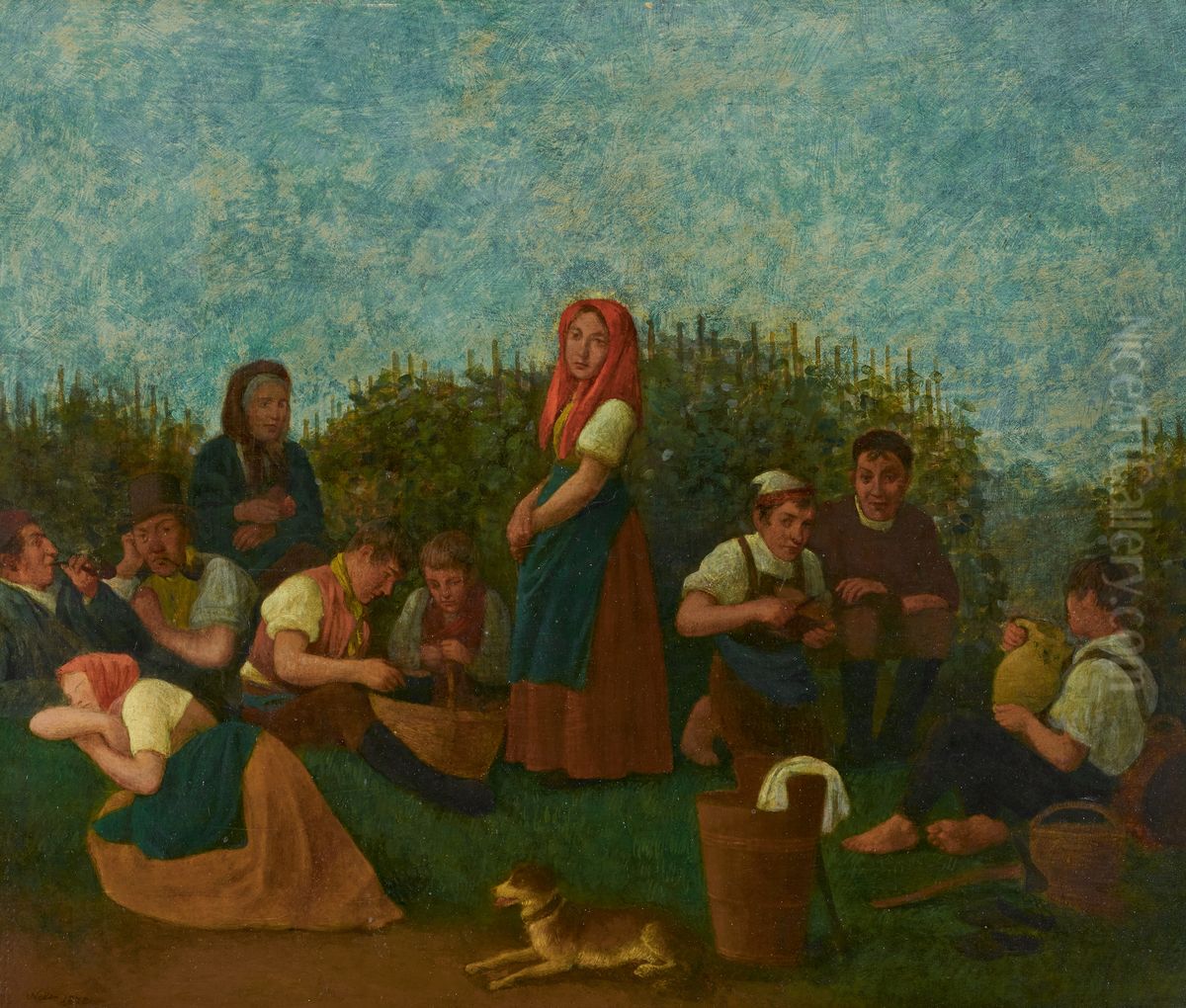 Rast im Weinberg (Familie Schreiber) Oil Painting by Johann Michael Neder