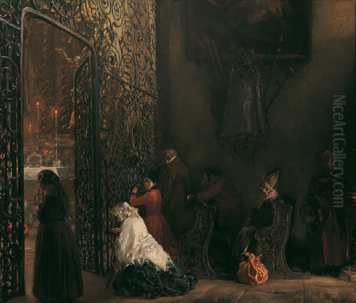 Fruhmesse Oil Painting by Adolph von Menzel