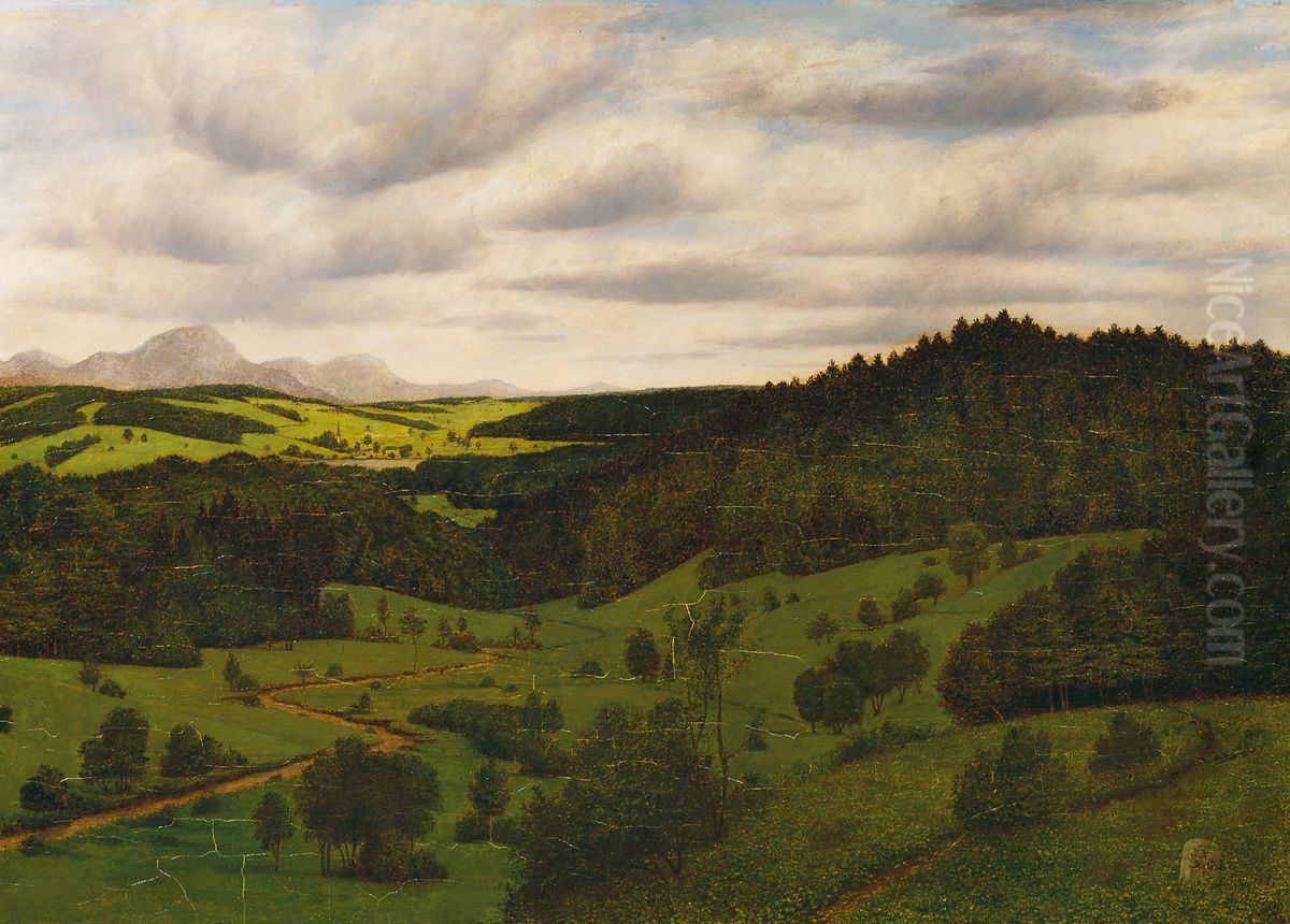 Oberbayrische Landschaft bei Schliersee mit dem Wendelstein Oil Painting by Karl Haider