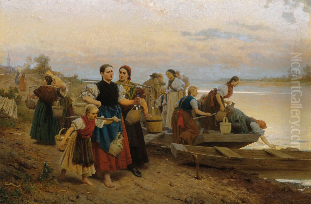 Die letzte Tagesmuhe Oil Painting by Leopold Carl Muller