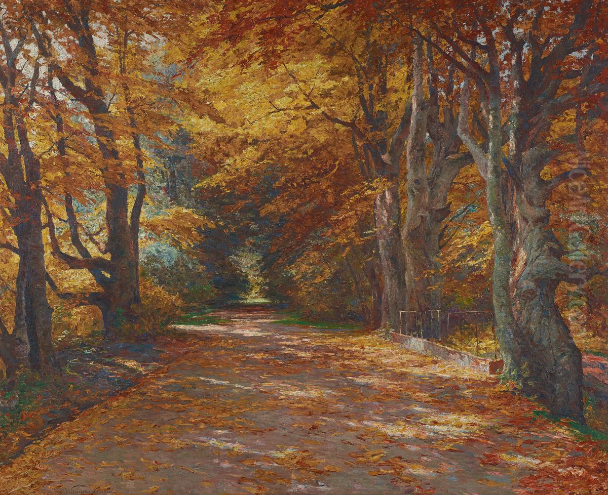 Praterallee im Herbst Oil Painting by Olga Wisinger-Florian