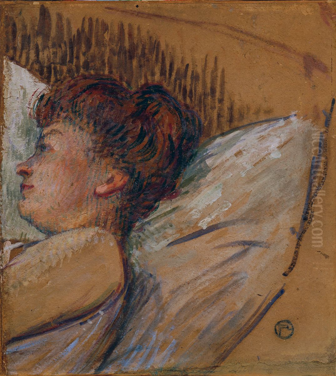 Frau im Bett Oil Painting by Henri De Toulouse-Lautrec
