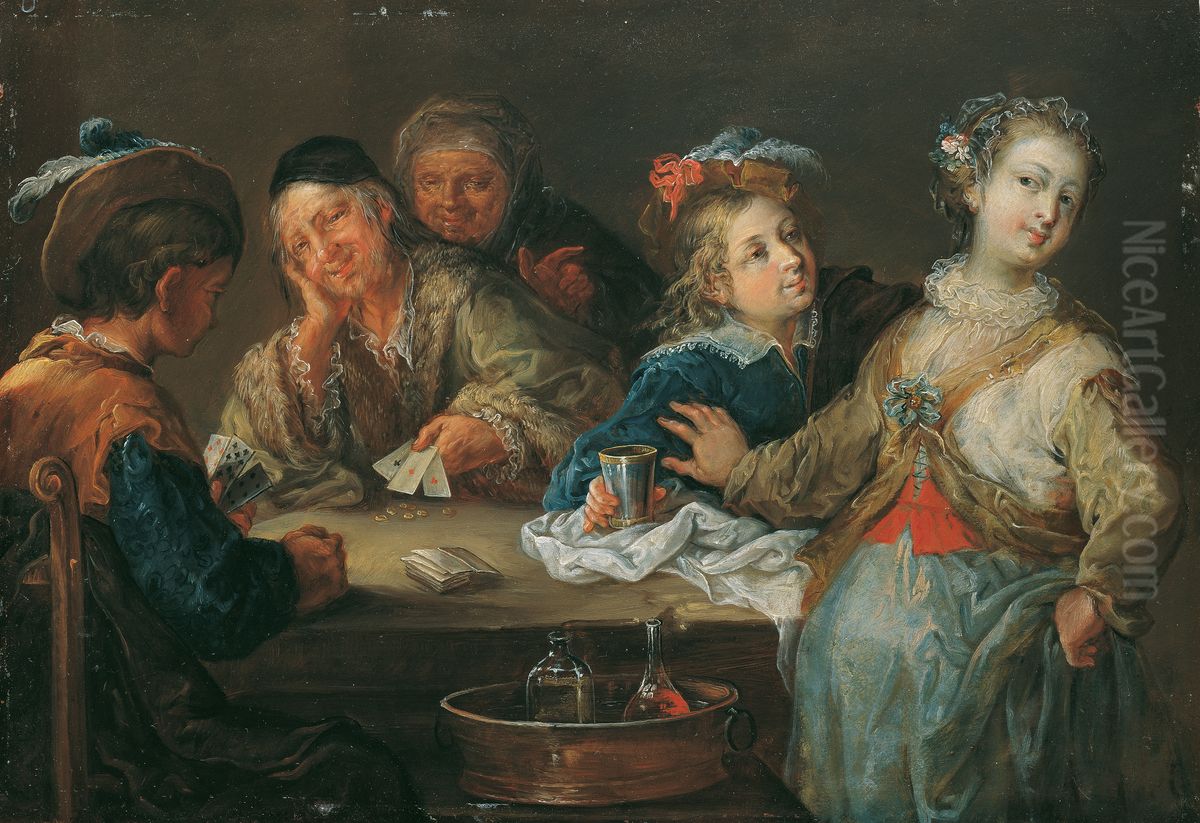 Kartenspieler (As ist Trumpf) Oil Painting by Johann Georg Platzer
