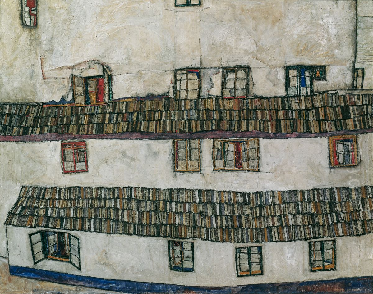 Hauswand (Fensterwand) Oil Painting by Egon Schiele
