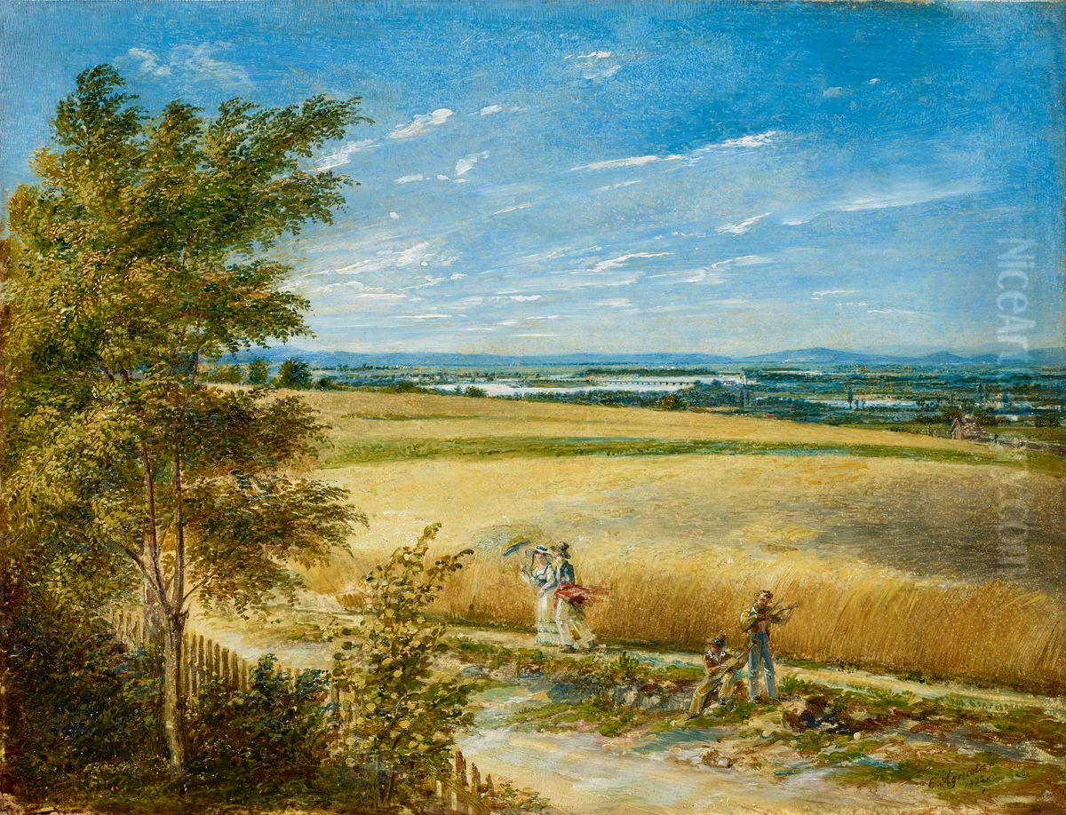 Die Donau mit der alten Reichsbrucke Oil Painting by Karl Agricola